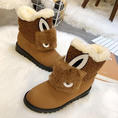 Leather Women Ankle Boots Winter Female Snow Boots Women Shoes Real Fur Butterfly Platform Female Shoes Plus Size U11-12