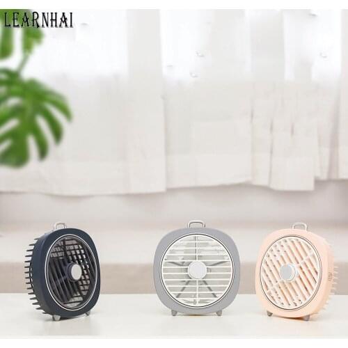 LEARNHAI 2019 New USB Brushless Motor Electric Without Battery Mini Cooling Desk Table Fan With Night Light Removable Mesh Cover