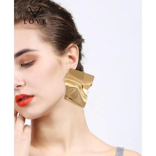 LOVR New Gold Vintage Fashion Big Statement Drop Dangle earrings For Women Geometric Metal earrings 2019 modern Jewelry