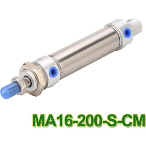 MA16-200 MA series stainless steel single rod double action 16mm bore 200mm stroke mini air pneumatic cylinder MA16*200