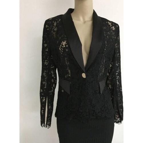 Fashion Lace Small Suit Women Lapel Slim Coat Casual Suit Tops