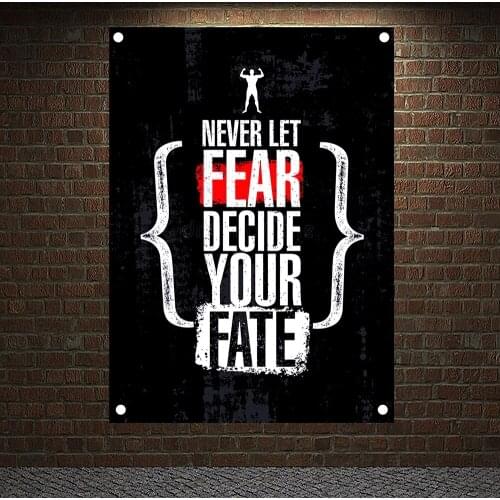 NEVER LET FEAR DECIDE YOUR FATE Motivational Workout Posters Exercise Bodybuilding Banners Wall Art Flag Tapestry Gym Wall Decor