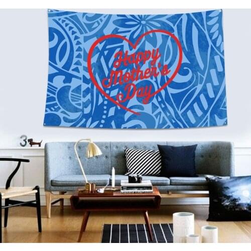 Wall Tapestry Printed Blue Tribal Happy Mothers Day Pattern Fashion Tapestry Flower Wall Tapestry Hanging Bedroom Living Room