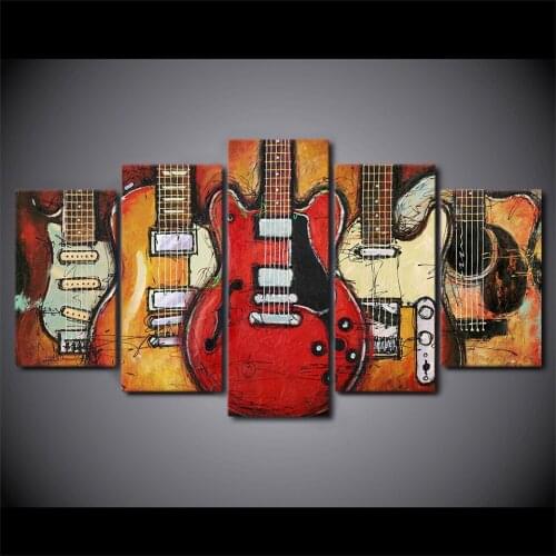 New Arrival Canvas Paintings Printed 5 Pieces Guitar Abstract Wall Art Canvas Pictures For Living Room Bedroom Home Decor