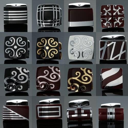 New luxury shirts Cuff link jewelry brand of high-grade Black Red Enamel Silvery gold pattern brass material Cufflinks for mens