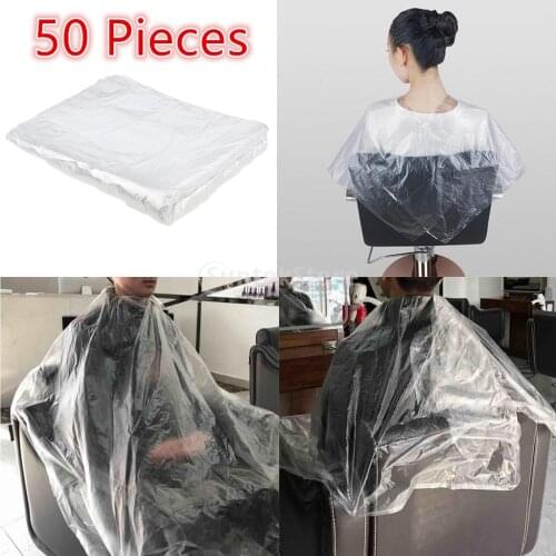50pcs Disposable Hairdressing Cape Apron Gown for Salon Plastic Capes Hairdresser Cloth for Hair Cutting Coloring Hair Dye