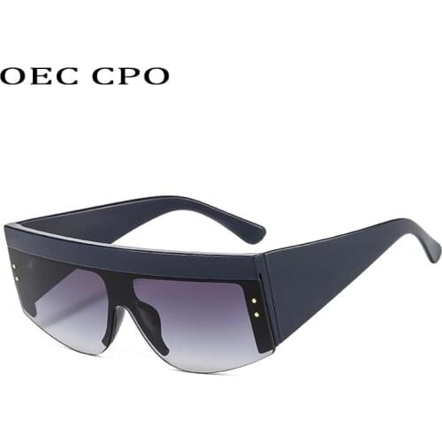 OEC CPO Oversized Half frame Sunglasses Women New Steampunk Rectangle Sunglasses Men Shades Retro Ladies Square Glasses UV400
