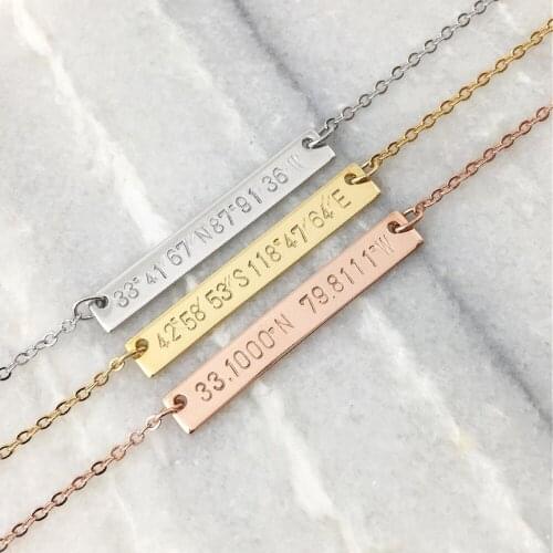 Best Friend Necklace Custom Location GPS Latitude Longitude Letter, Personalized Jewelry Name Plate Necklace Birthday Gift