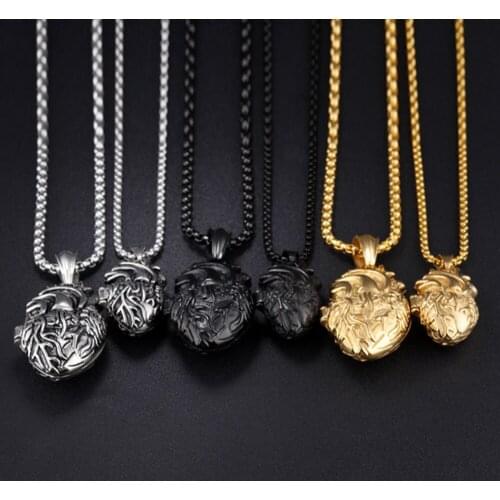 Punk Style Stainless Steel Heart Pendant Necklace Man Open Anatomical Heart Shape Jewelry Men Necklace Best Gift For Women/Men