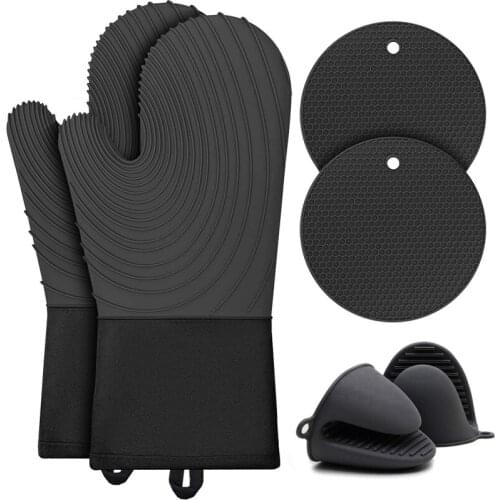 Oven Glove with Silicone Pot Holder and Cup Insulation Mat Oven Mitt Heat Resistant for Grilling/Cooking/Baking