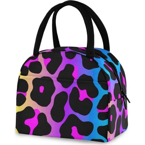 Portable Insulated Lunch Bag Colorful Leopard Print Cooler Bag Insulation Waterproof Meal Prep Box Tote Bento Pouch Handbag
