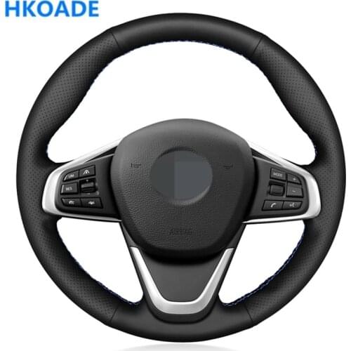 DIY Black Genuine Leather Hand-stitched Sew Fashion Wrap Car Steering Wheel Cover for BMW F45 F46 X1 F48 X2 F39
