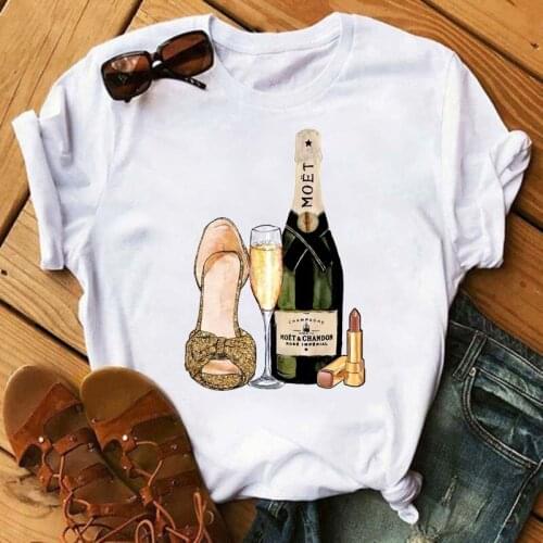 Cute Goblet Wine Print T Shirt Women Casual Short Sleeve O Neck Loose Tshirt Summer Women Tee Shirt Tops Camisetas Mujer
