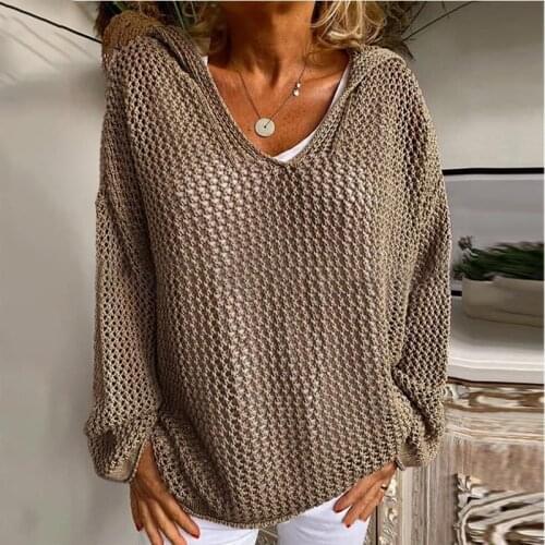 Women Hollow Out Knitted Hoodie 2021 Fashion Pullovers Ladies Spring Autumn Loose Sweater Women Jumper Sueter Mujer Dropshipping