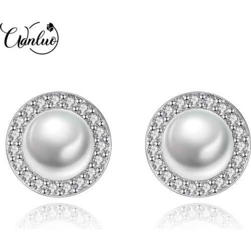WL Small Round S925 Jewellery Women 100% Natural Freshwater Pearl Stud Earrings for Women 925 Sterling Silver Wedding Jewelry