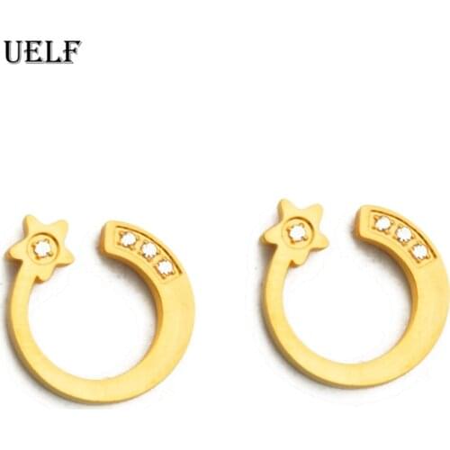 Uelf Stainless Steel Womens earrings Charm Gold Star Moon Stainless Steel Earrings for women Fashion jewelry