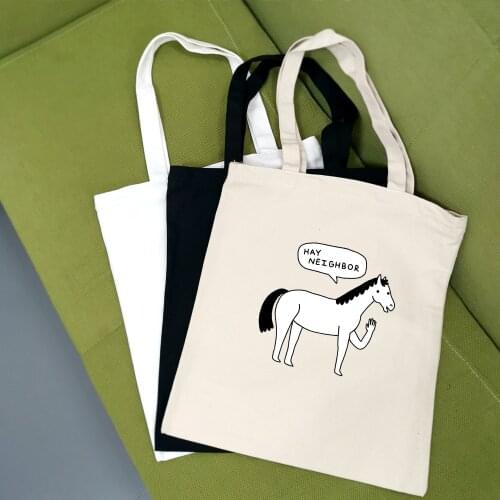 Ladies Tote Bags Kawaii Handbag Harajuku Funny Canvas Bag Casual Shoulder Bag Female Foldable Cotton Cloth Shopper Bag Girl