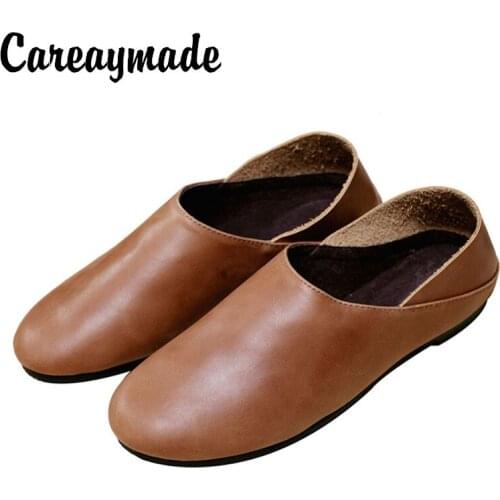 Careaymade-Head layer cowhide pure handmade women flats,retro shallow mouth the ancient Zen comfortable leather shoes,3 colors