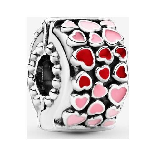 925 Sterling Silver Red & Pink Heart Charm Fit original Pandora Bracelet for Women DIY Fine Jewelry Gift