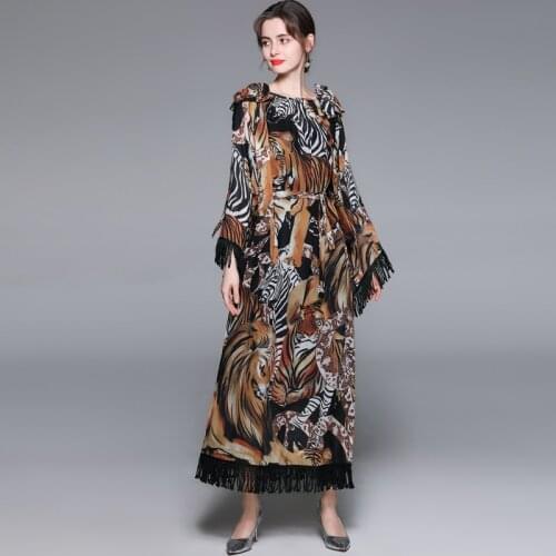 ZUOMAN Women Autumn Elegant Long Maxi Dress Festa Female High Quality Vintage Party Robe Femme Tassel Designer Vestidos