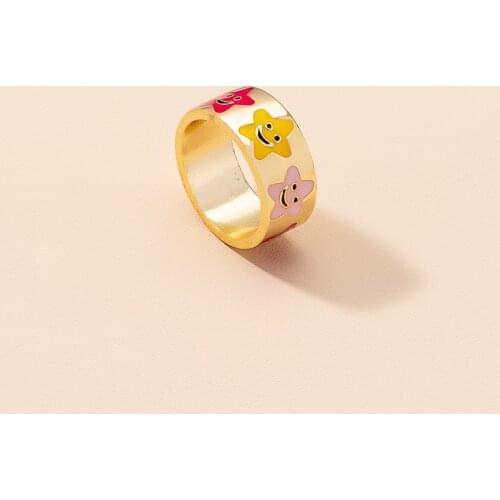 New Ins Vintage Color Star Ring Simple Cute Drop Oil Star Rings For Women Girls Fashion Jewelry Gift