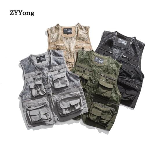 2020 Mens Vest Tactical Coat Fashion Summer Photographer Waistcoat Mesh Work Sleeveless Jacket Tool Many Pocket Vest Male