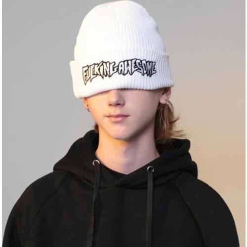 Winter Beanies FUCKING AWESOME embroidery Knitted Hat Hooded 2020 Fashion Hat Hip-hop Warm soft Hats for Men and Women Skullies
