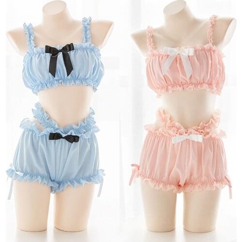 1 Set Kawaii Japanese Lolita Bra & Panty Suit Nightwear Cosplay Costume Prop Collection for Women Girl New Year Gift