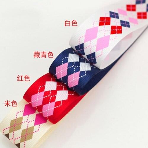 1 Meter/lot) 25mm Rhombus Grid Printed Ribbon for DIY Wedding Home Decoration Gift Wrapping Christmas Ribbons Handmade Material