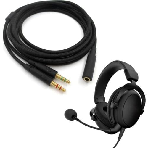 1Pc 3.5mm Universal 2 in 1 Gaming Headset Audio Extend Cable For HyperX Cloud II/Alpha-/Cloud Flight/Core Headphone