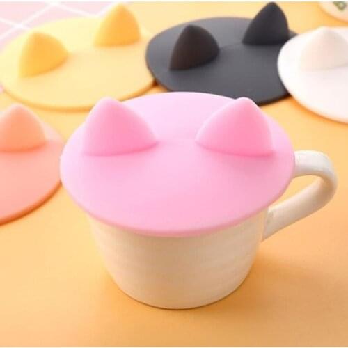 1Pc Silicone Cup Lid Heat Preservation Dustproof Bowl Cover Food Grade for Baby Home Office Kitchen Bar Decor (Cat Ear)