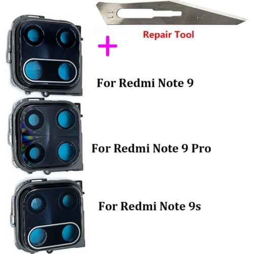 New Back Camera Glass Lens Cover with Frame Holder Replacement Part For Xiaomi Redmi Note 9S 9 Pro
