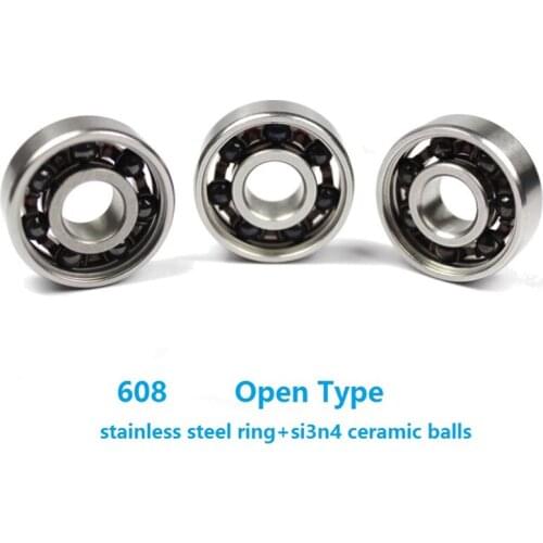 100pcs 608 stainless steel hybrid Si3N4 ceramic ball bearing Finger spinner bearing 8*22*7 mm roller skate wheel bearings