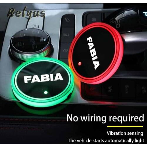 2Pcs Luminous Car Led Cup Coaster Non-slip Mat Automobile Atmosphere Light For Skoda Fabia 1 2 3 MK1 MK2 MK3 NJ3 NJ5