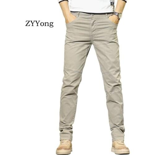 2020 New Mens Pants Cotton Straight Youth Fashion Classic Casual Comfortable Slim Elastic Outdoor Black Gray Brown Trousers