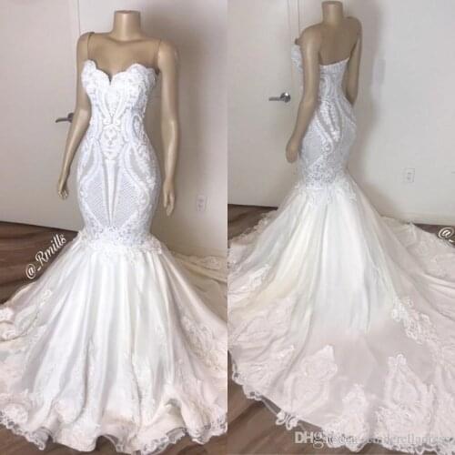 2020 Simple 3D Lace Applique Wedding Dresses Strapless Mermaid Bridal Gowns Plus Size Backless bohemian Wedding Dress