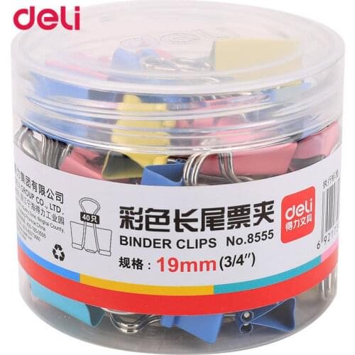 40Pcs/Set Deli Paper Clip Metal Office Binder Clips 19mm 8555 Paper Clips School Office Supplies 4 Colors Normal Metal Clips