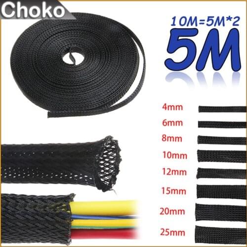 5M Tight PET Expandable Cable Sleeves Wire Gland Cables Protection :4/6/8/10/12/15/20/25mm Insulation Braided Sleeving