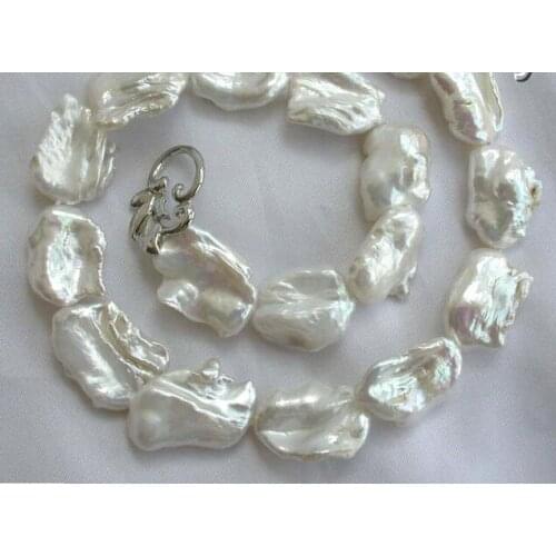 Noble women gift Jewelry Clasp Fine 17" stunning big 20mm baroque white keshi reborn freshwater pearl necklace