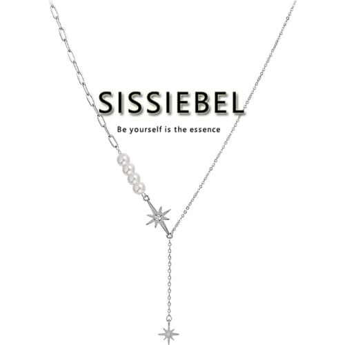 Pearl Star Shape Splicing Necklace Female Light Luxury Niche Design Jewelry Hip Hop Clavicle Chain Accessories For Girls Gift