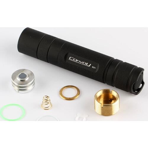 Convoy S2+ black flashlight host ,include OP reflector,pill,head O ring,glass,spring,lanyard