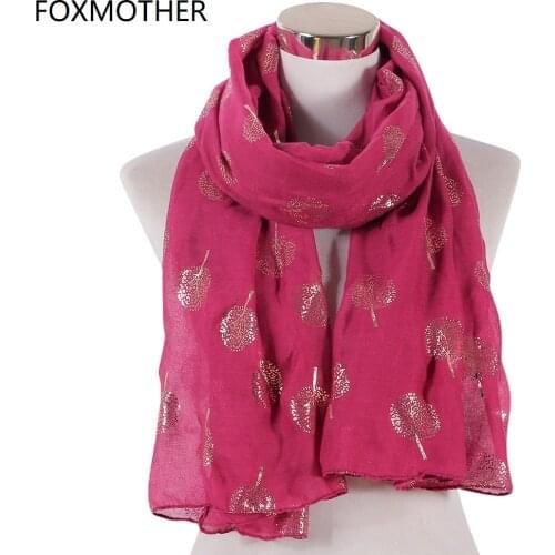 FOXMOTHER New Black White Pink Foil Gold Glitter Tree Scarves Women Wrap Shawl bufandas invierno mujer foulard femme Scarf