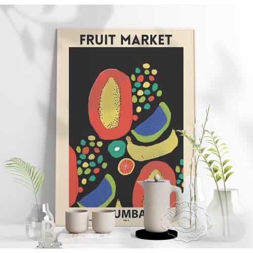 Fruit Market Art Prints Digital Modern Watercolor Painting Fruits Printable Poster Abstract Graffiti Art Mumbai Wall Home Decor