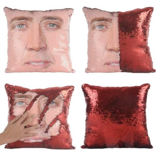Mermaid Pillow Cover Nicolas Cage Pillow Case Funny Gag Gifts Reversible Sequin Pillow Cover Decorative Throw Cushion