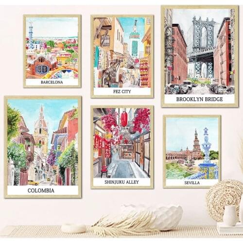 World City New York Tokyo Paris Egypt Watercolor Wall Art Canvas Painting Nordic Posters And Prints Wall Pictures For Home Decor