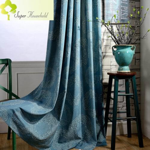 Chinese Classic Cotton Printed Fireworks Curtains for Living Room Kitchen Window Blackout Blue Curtains for Kids Bedroom Drapes