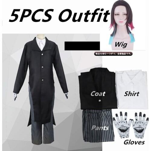 Anime Demon Slayer Cosplay Kimetsu no Yaiba Enmu Cosplay Costume Black Uniform Suit Halloween Carnival Outfits