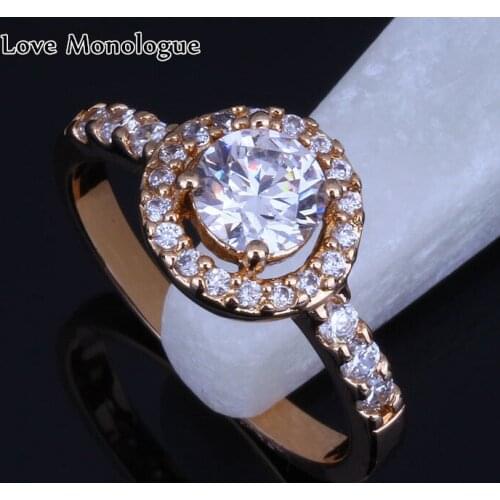 Love Monologue Round White Cubic Zirconia Yellow Gold Color Ring Size #8 X0002 Fast Shipping & Jewelry Bag