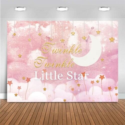 Twinkle Twinkle Little Star Photography Background Golden Glitter Star Moon Pink Baby Shower Backdrop Decor Banners Photo Studio