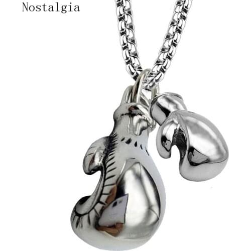 Mini Boxing Glove Necklace Stainless Steel Chain Pair Boxing Glove Pendant Necklaces For Men Charm Fashion Sport Fitness Jewelry